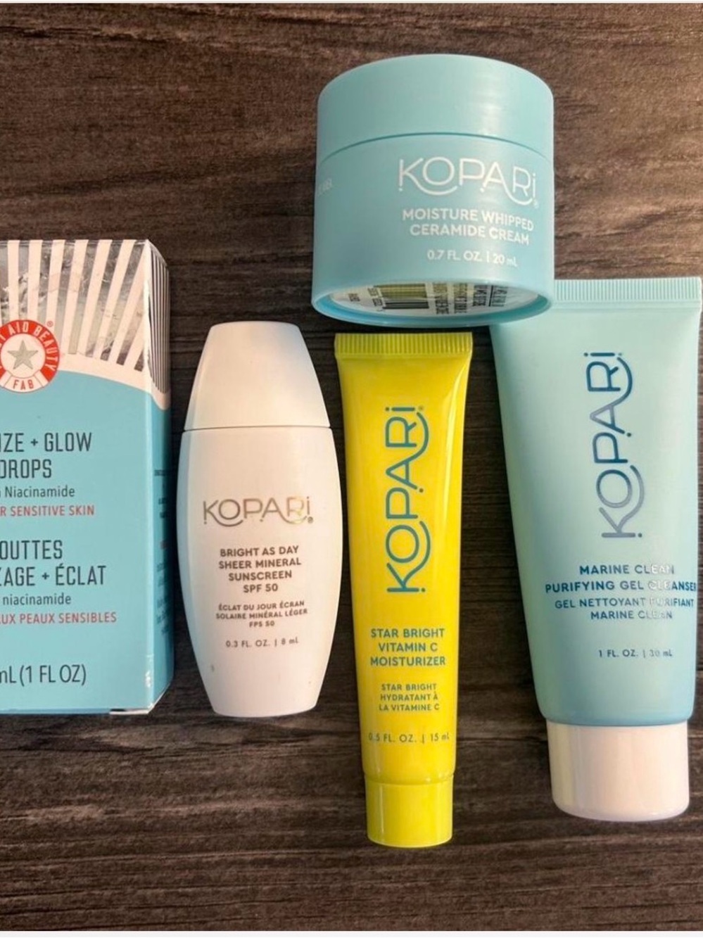 Kopari travel bundle Vitamin C Moisturizer, cleanser, sunscreen & Radiance Boost